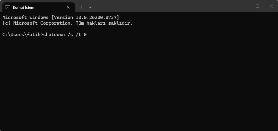 Windows 11 kapanma sorunu için Komut İstemi ile kapatma