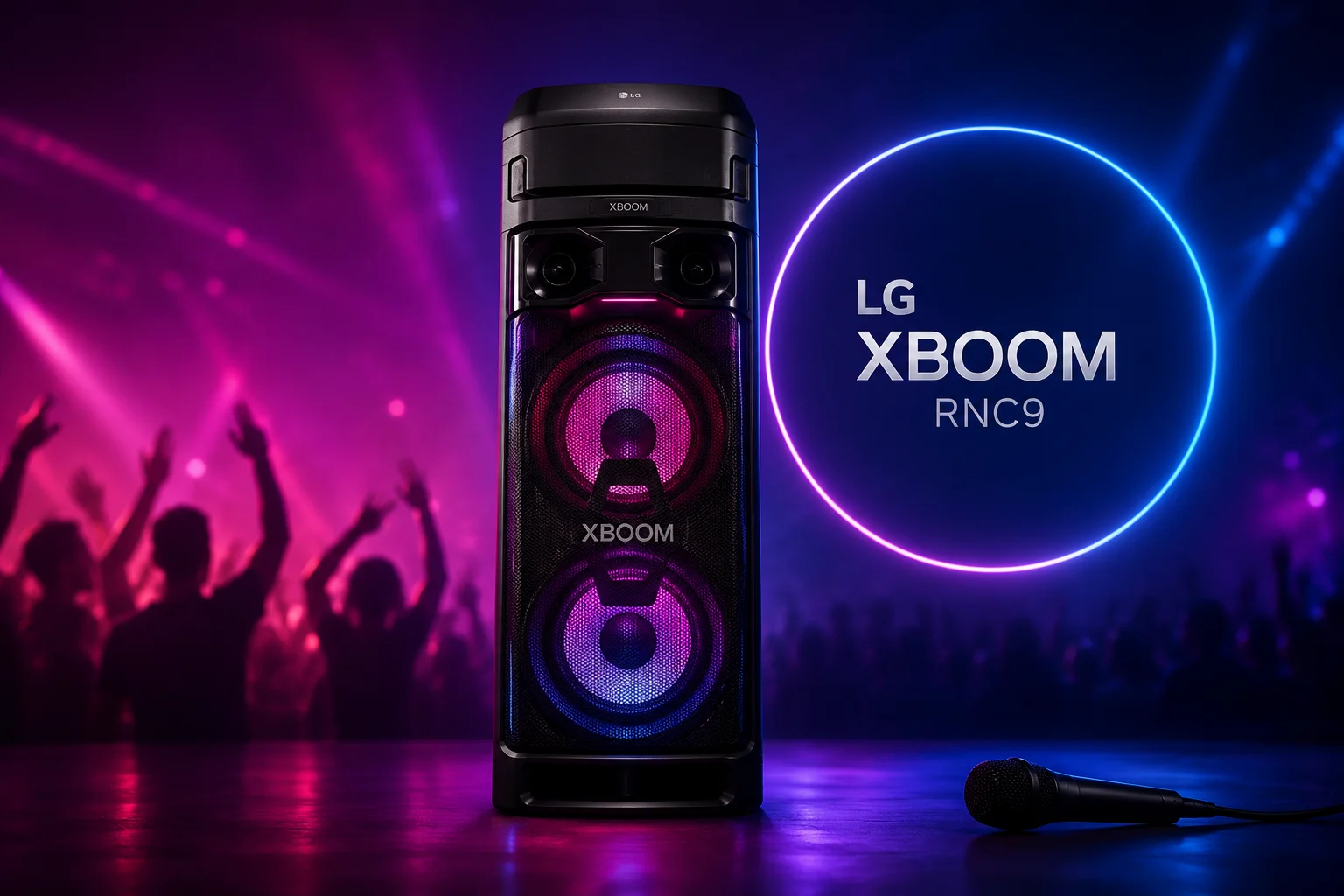 LG XBOOM RNC9 parti hoparlörü, LED aydınlatmalı gövdesiyle güçlü ses sunuyor