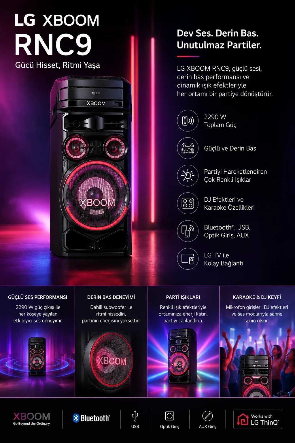 LG XBOOM RNC9 ile Partinizi Yanınızda Taşıyın