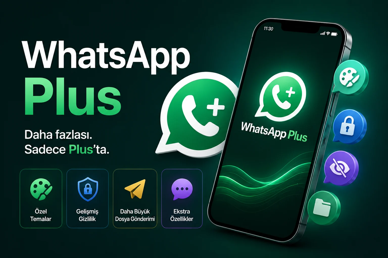 WhatsApp Plus nedir sorusunu açıklayan APK kurulum ve özelleştirme ekranı görseli