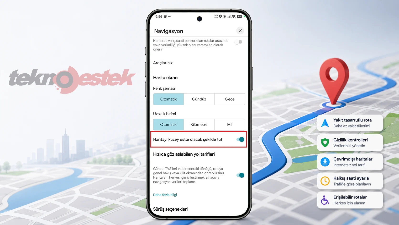  Google Haritalar Haritayı Her Zaman Kuzeye Kilitleme Ayarları 