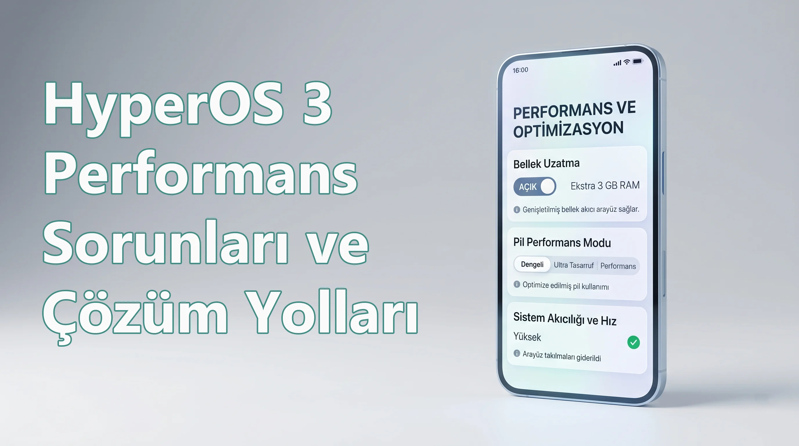 HyperOS 3 performans sorunları yaşayan bir telefonda bellek uzatma ve pil ayarları menüsü.