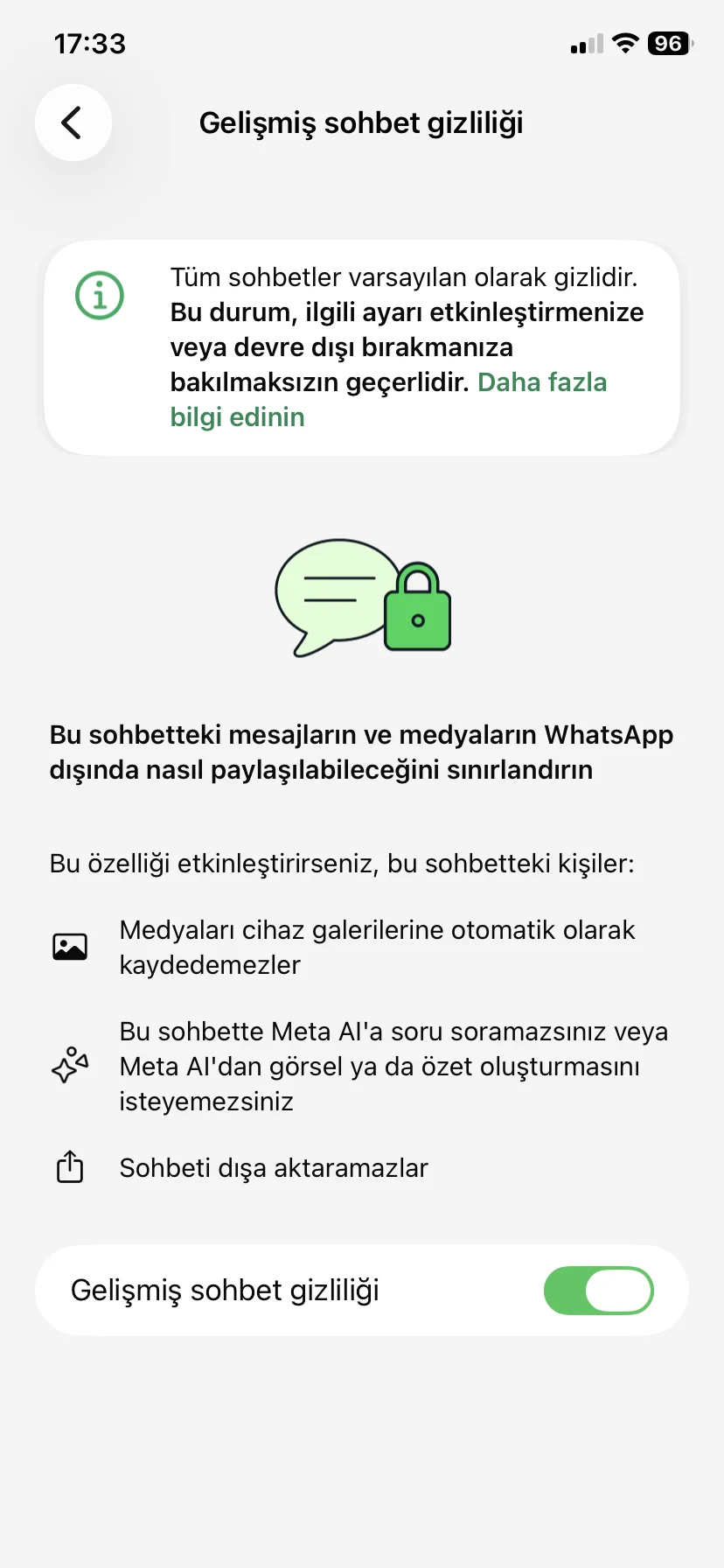 WhatsApp Gelişmiş Sohbet Gizliliği WhatsApp Gelişmiş Sohbet Gizliliği