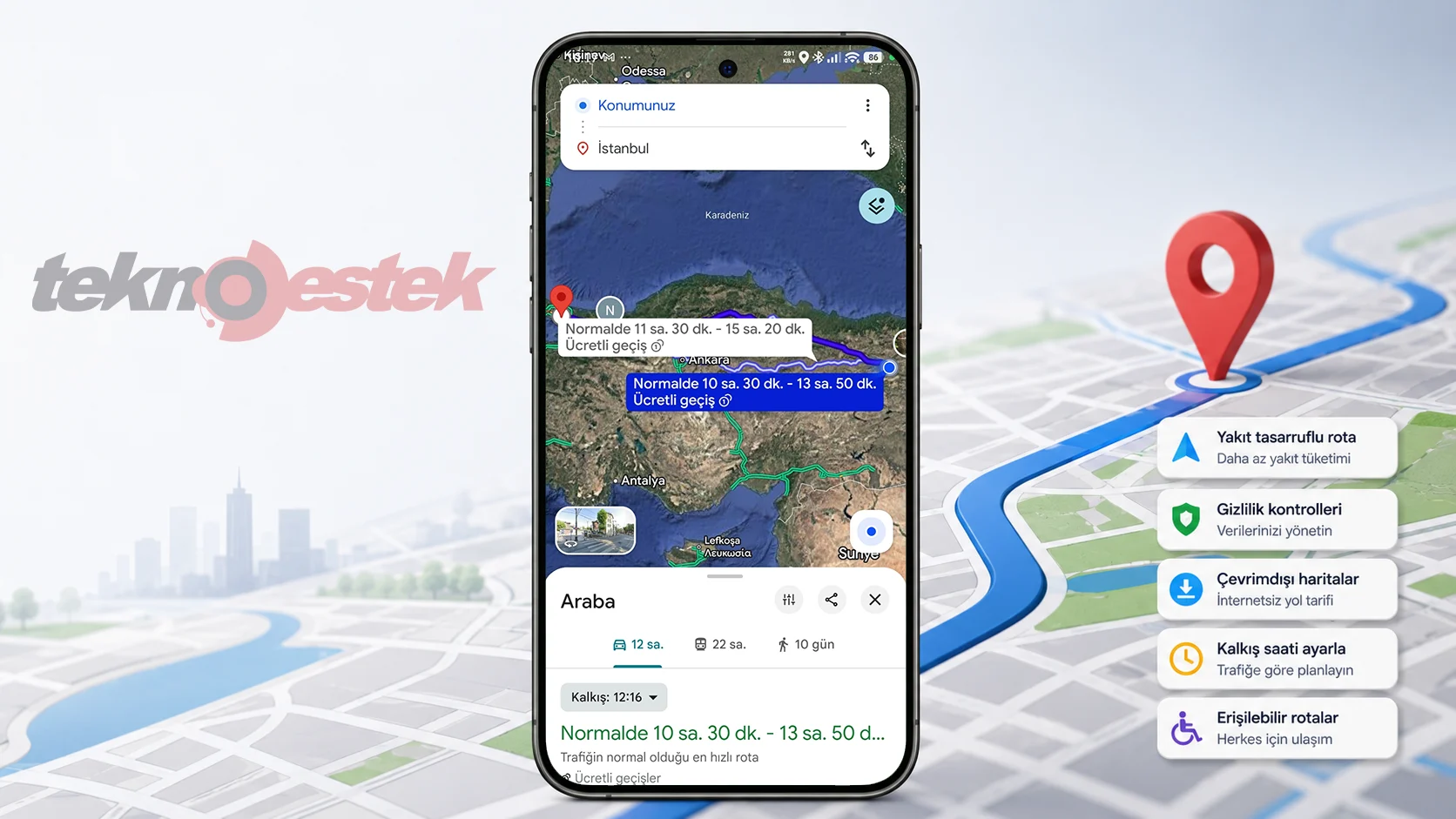  Google Haritalar Kalkış Saati ve Ayrılma Hatırlatıcı Ayarları