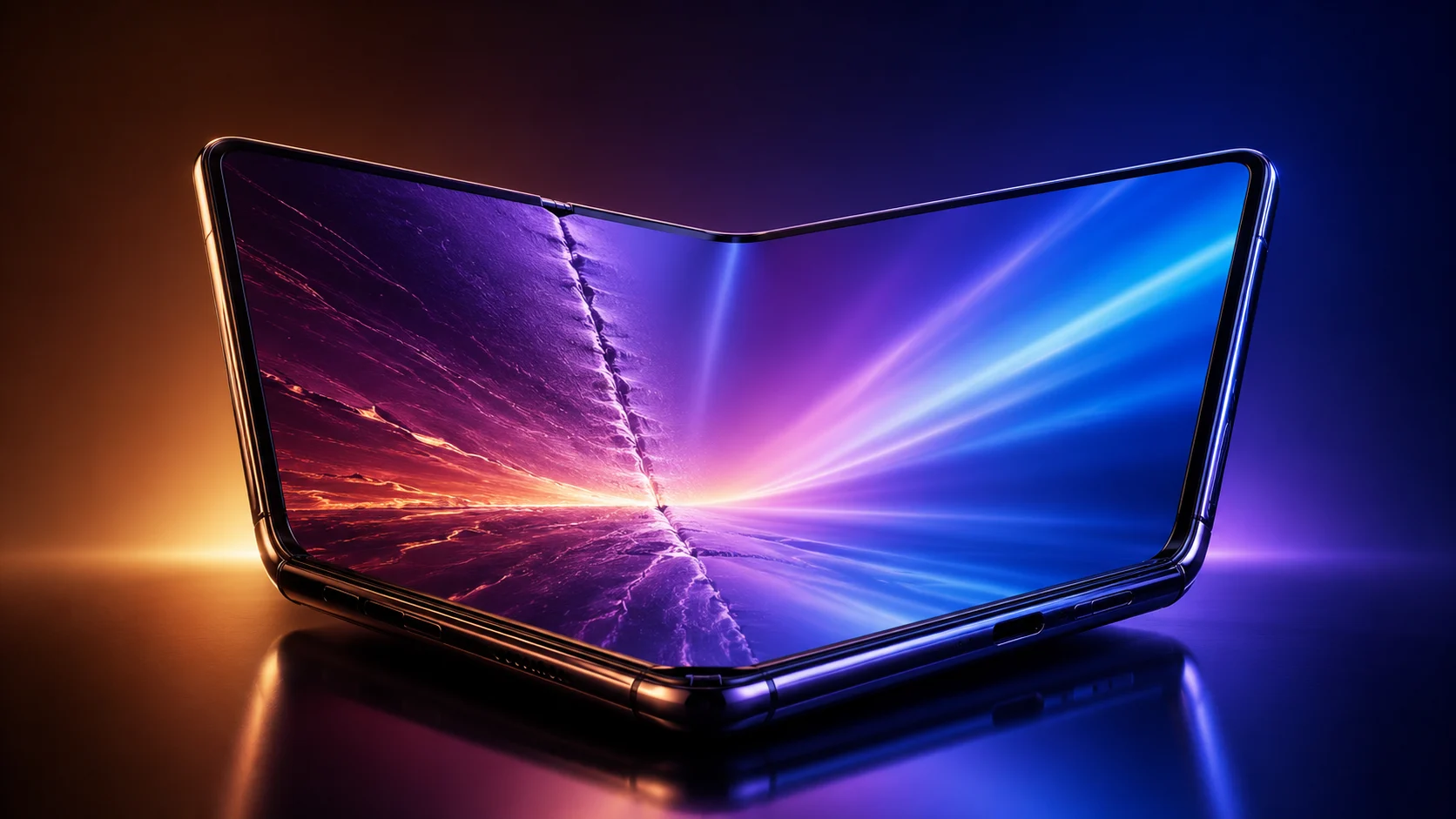 Katlanabilir Telefon ekranındaki kırışıklığın azaldığını gösteren dramatik kapak tasarımı görseli.