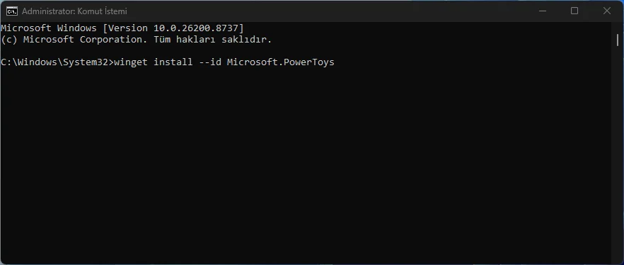Komut İstemi veya PowerShell ile PowerToys Nasıl Kurulur Komutu Ekran Görüntüsü