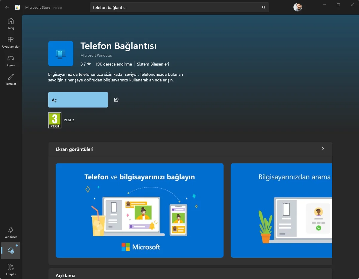 Telefondan bilgisayarı kilitlemek için Microsoft Store Telefon Bağlantısı Uygulaması