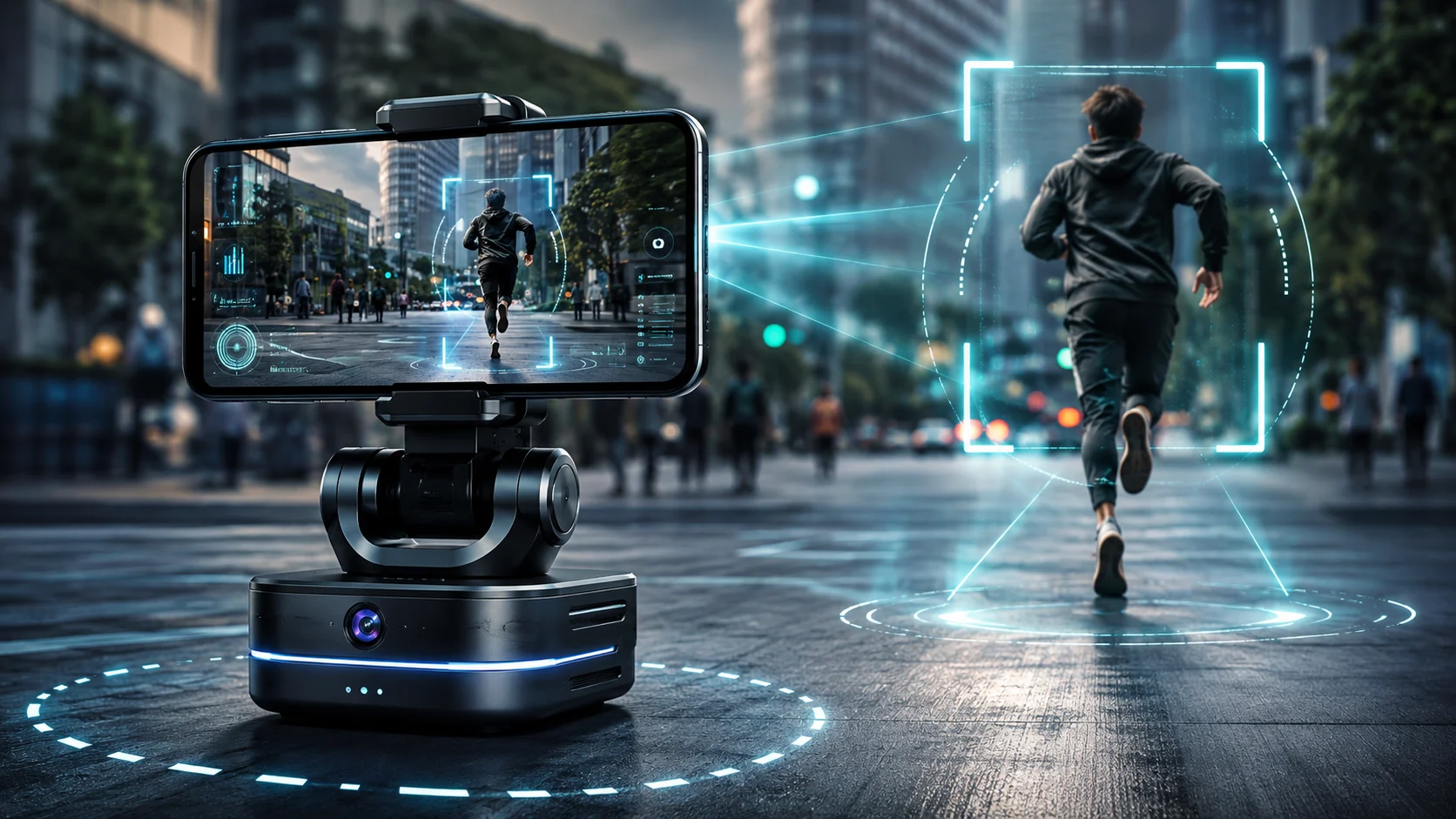 Robot Kameralı Android Telefonlar şehirde koşan kişiyi yapay zekayla takip ediyor.