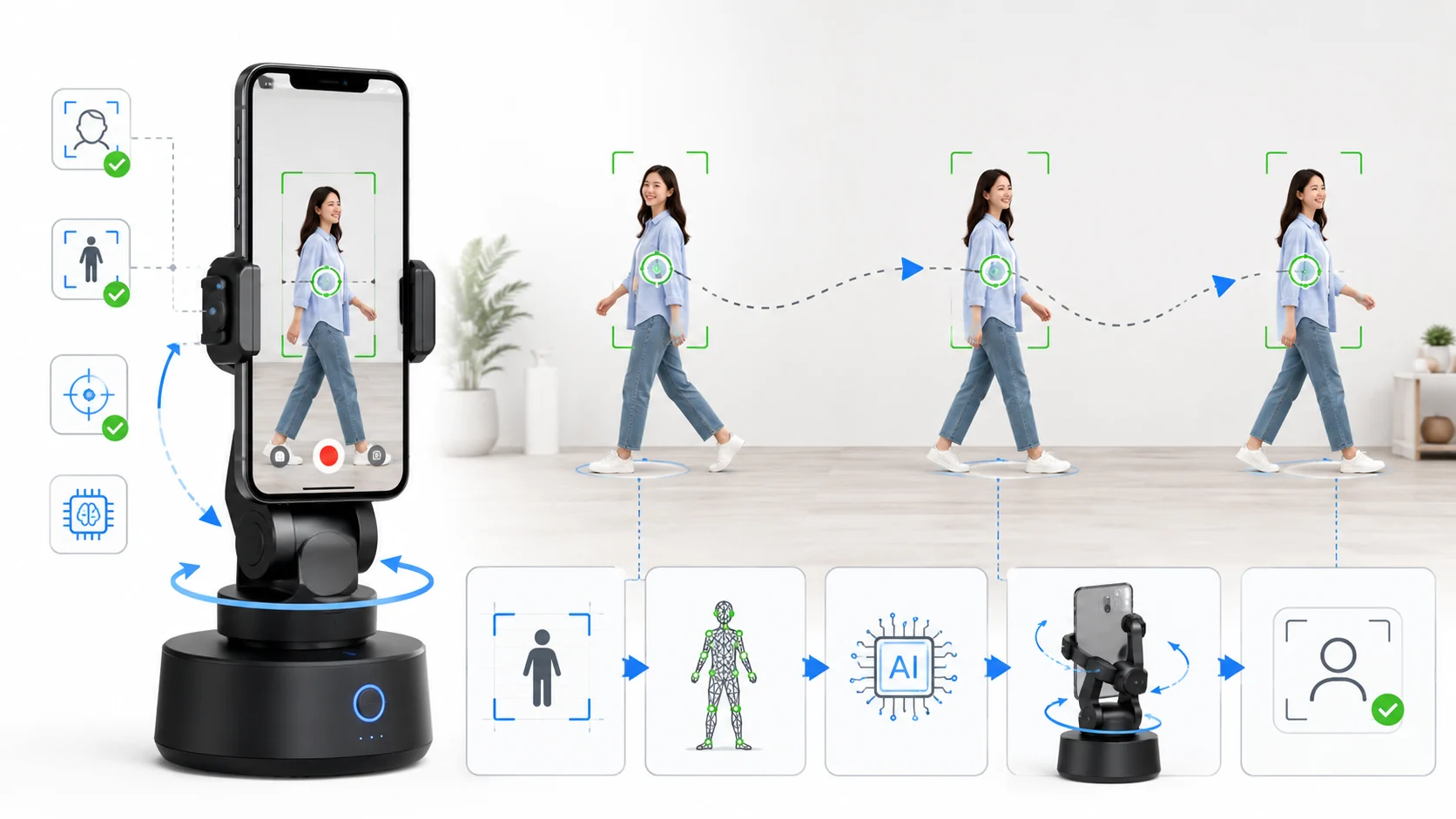 Robot Kameralı Android Telefonlar hareketli kullanıcıyı infografik akışla takip eder.