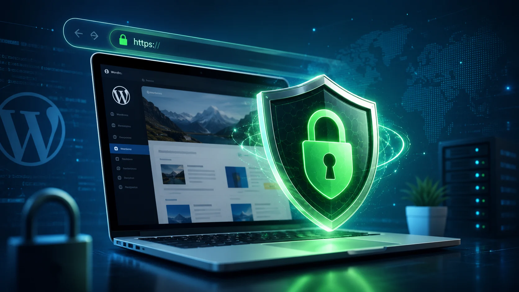 SSL Sertifikası Yükleme, WordPress sitesinde güvenli bağlantıyı vurgulayan kapak görselidir.