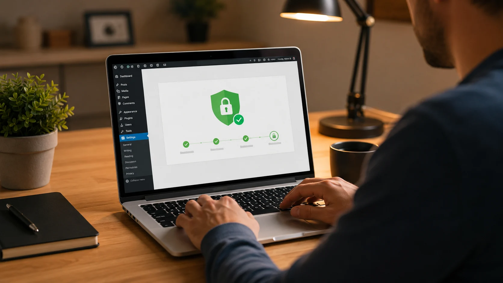 SSL Sertifikası Yükleme, WordPress panelinde güvenlik kurulumunun tamamlandığını gösteren ekranı anlatır.
