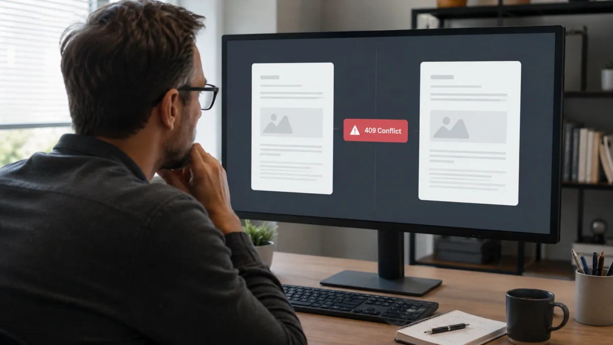 409 Çakışması Hatası yaşayan kullanıcı için web hata ekranı görünümü