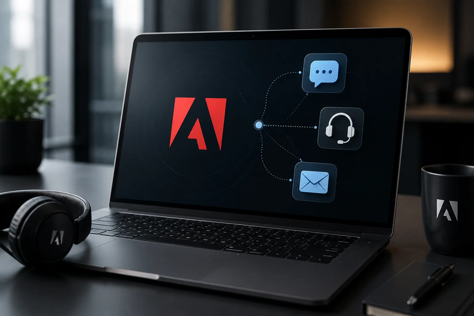 Adobe müşteri hizmetleri destek ekranını kullanan bilgisayar kullanıcısı