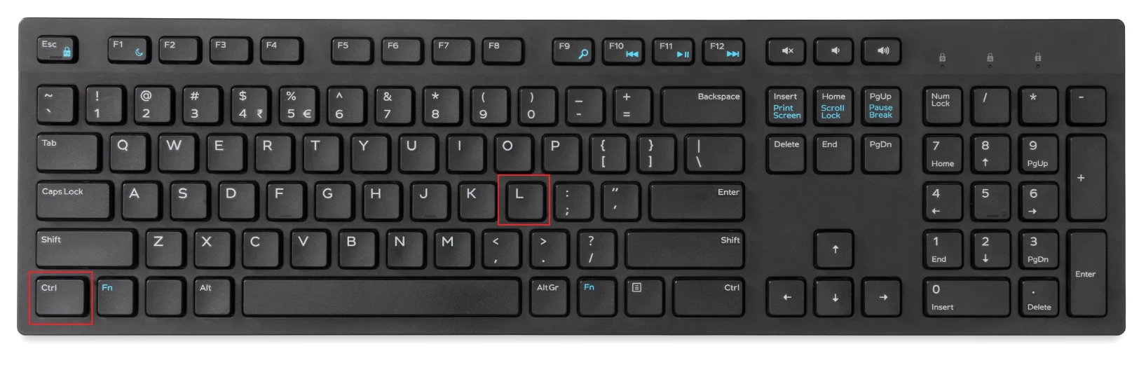 Ctrl ve L tuşlarının vurgulandığı klavye görseli
