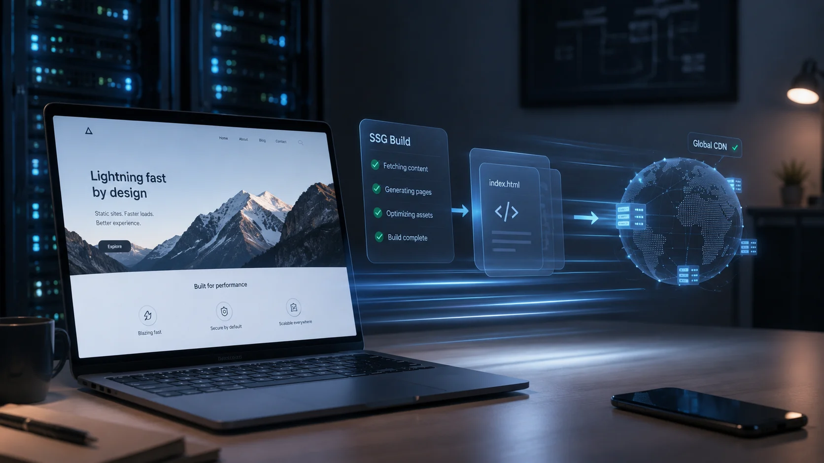 Gatsby ile statik site oluşturma ve CDN dağıtımını gösteren hızlı web altyapısı.