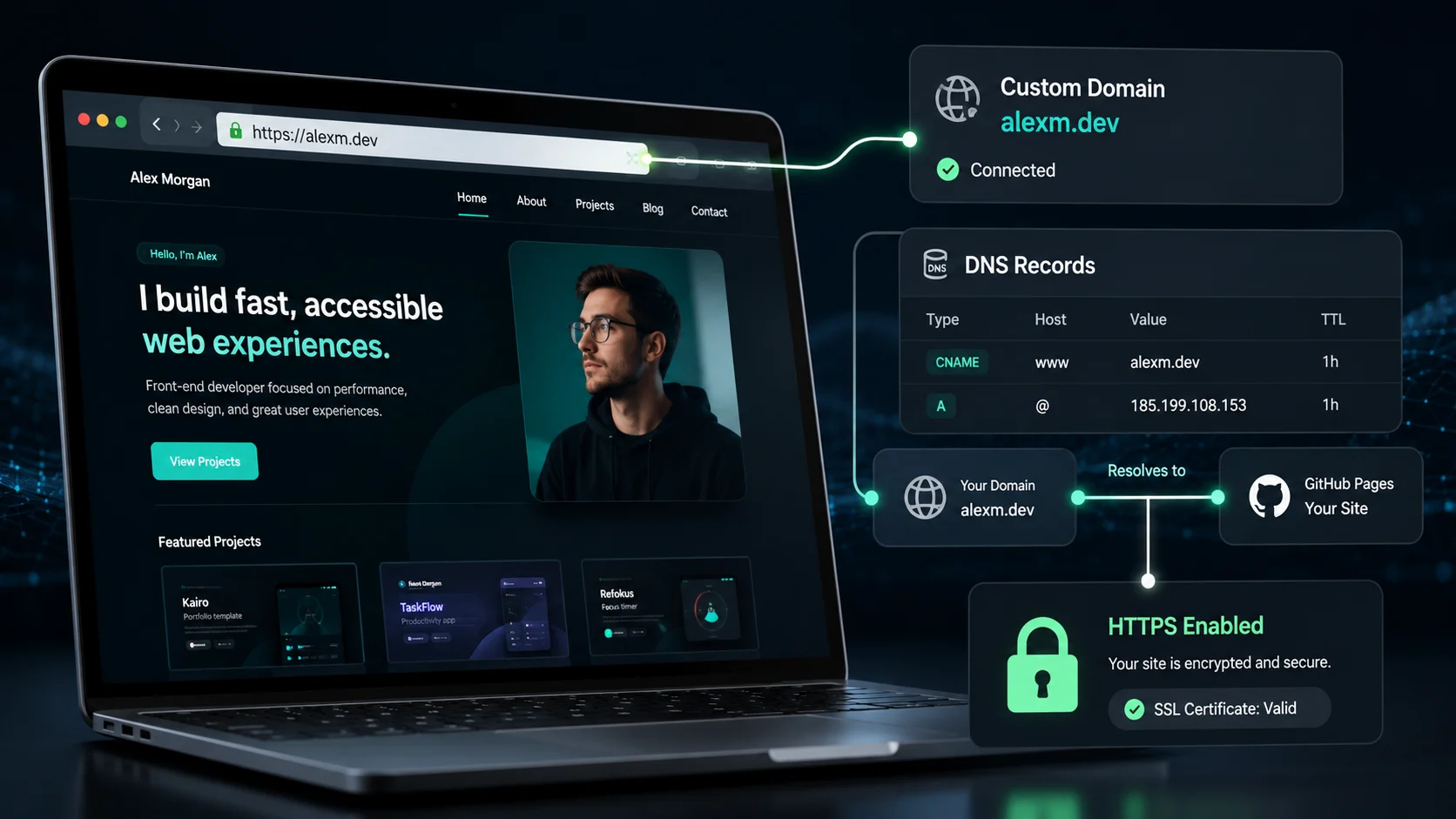 GitHub Pages özel alan adı, DNS kayıtları ve HTTPS bağlantısı