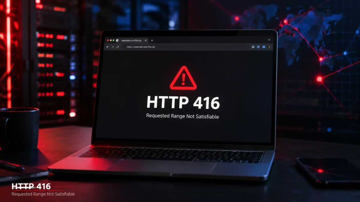 HTTP 416 Hatası görülen dizüstü bilgisayar ve arka plandaki sunucu sistemi