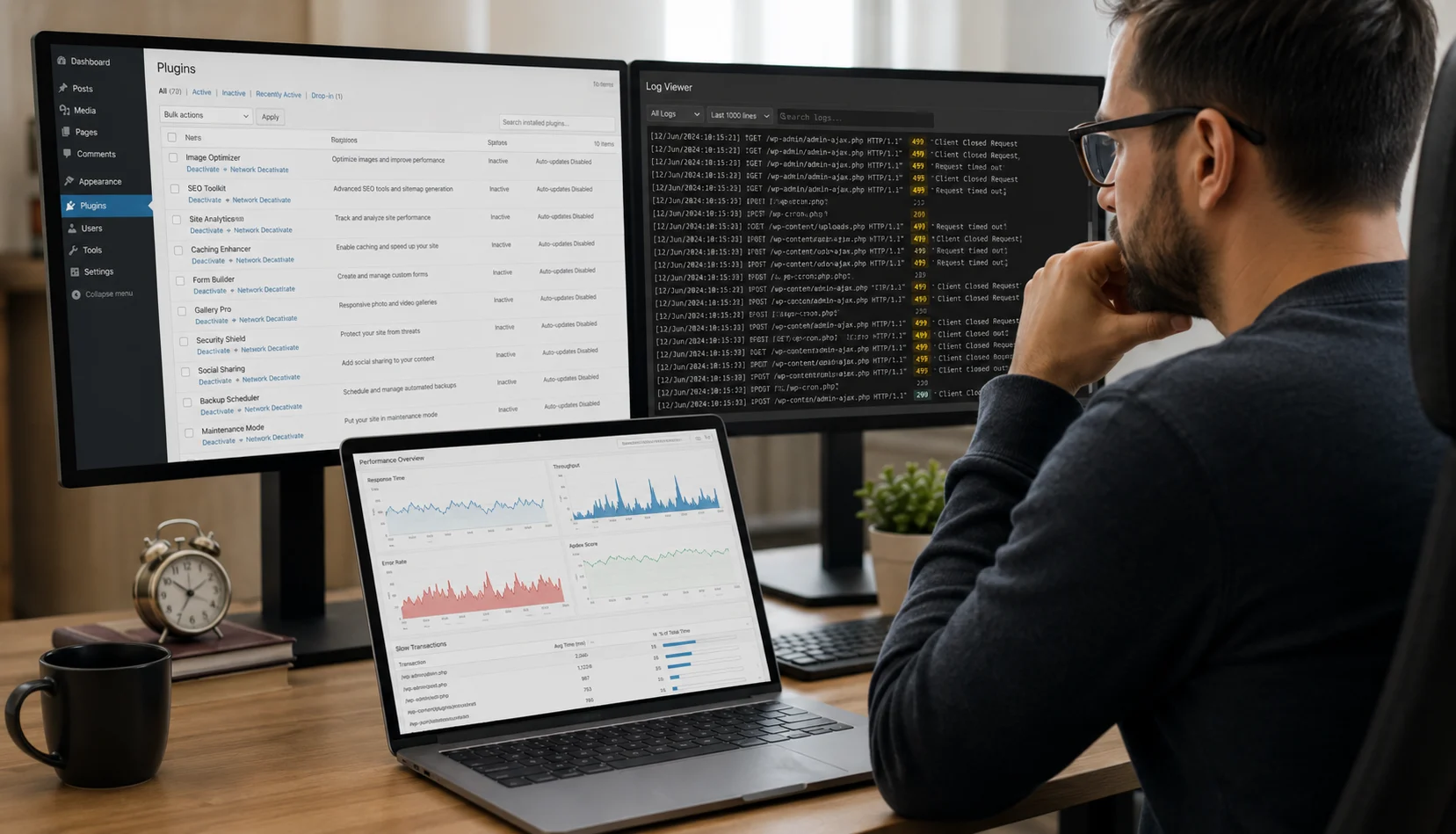 HTTP 499 Hatası WordPress eklentileri ve performans kayıtları incelenirken görüntüleniyor.