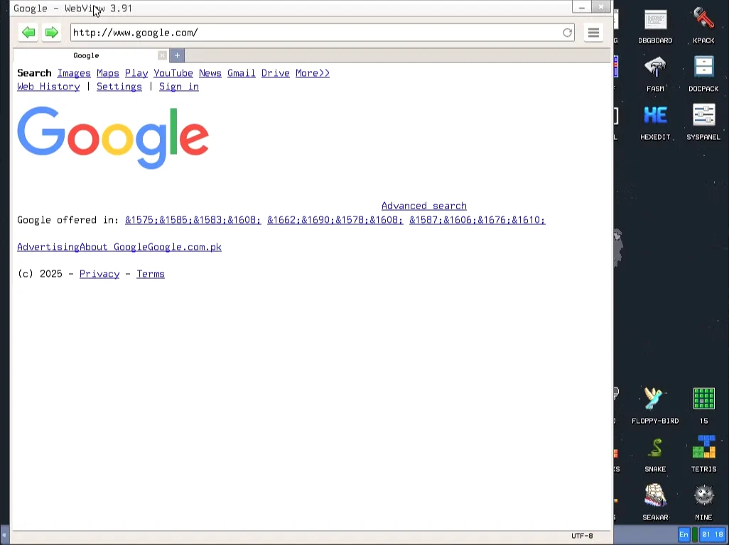 KolibriOS işletim sistemi Web Görünümü