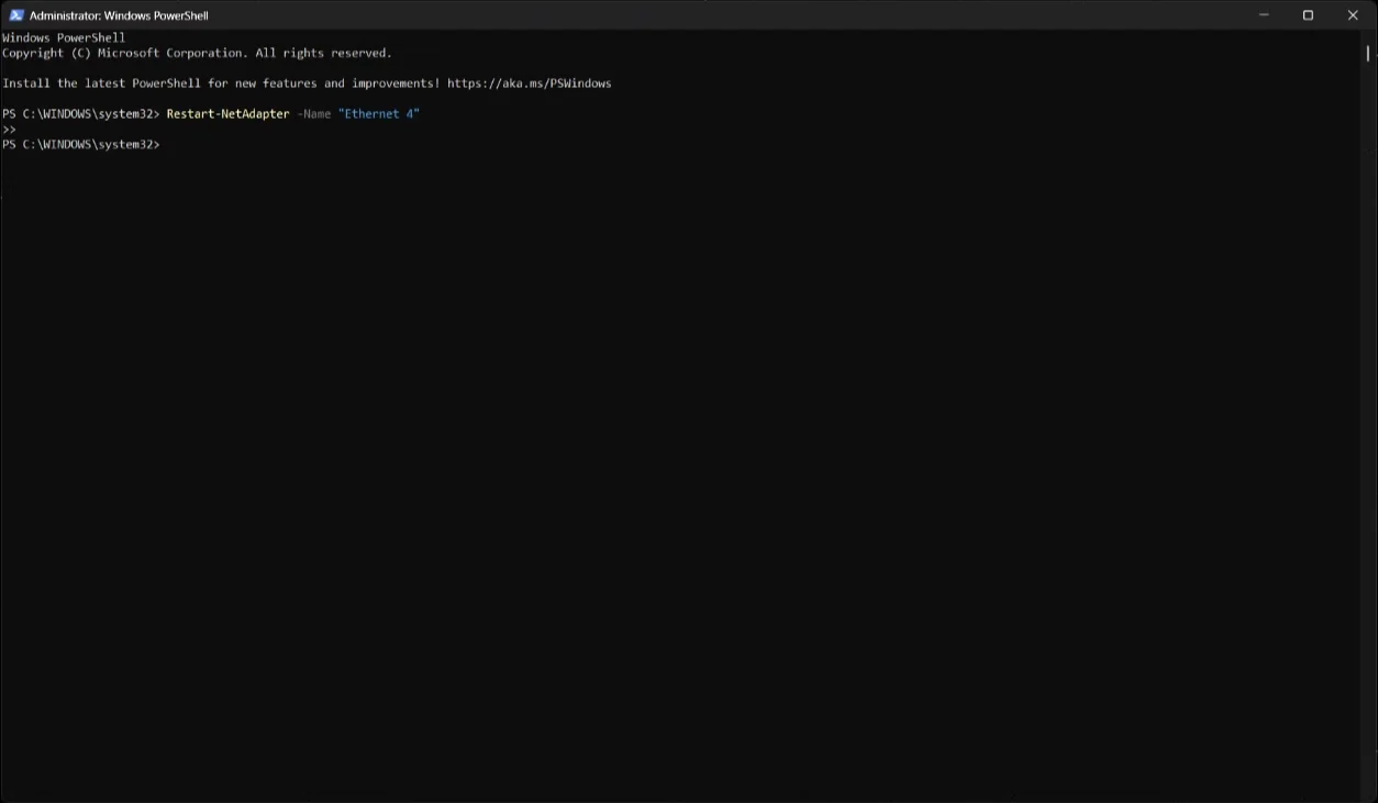 Windows 11 ağ sorunu giderme adımlarından PowerShell Restart-NetAdapter Komutu