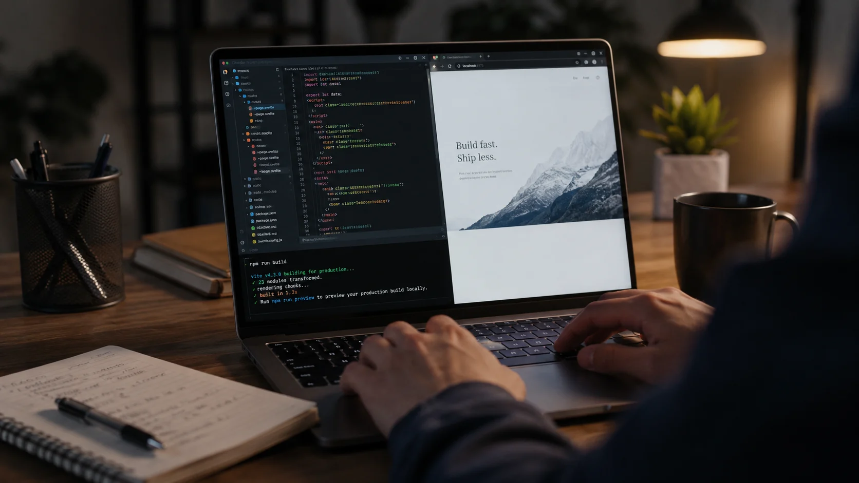 SvelteKit ile Statik Bir Site Oluşturma sürecinde kod yazan geliştirici