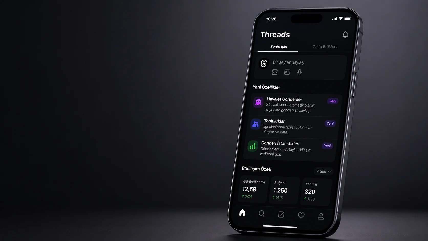 Threads yeni özellikleri test edilen bir akıllı telefon ekranında sosyal medya etkileşim detayları.