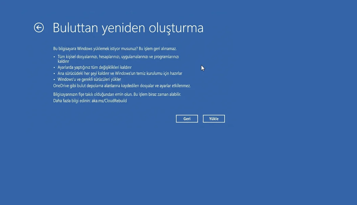 Windows 11 Cloud Rebuild ile USB Olmadan Temiz Kurulum