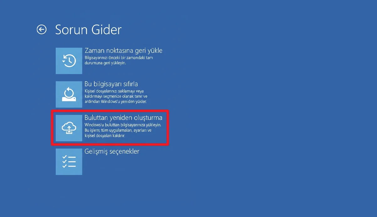 Windows 11 Cloud Rebuild ile USB Olmadan Temiz Kurulum