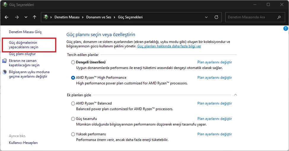 Windows 11 Hazırda Bekletme Denetim Masası Ayarları