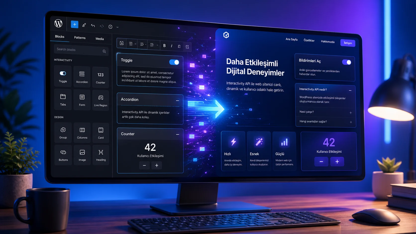 WordPress Etkileşim API’si canlı blokları modern çalışma ekranında bir araya getiriyor.