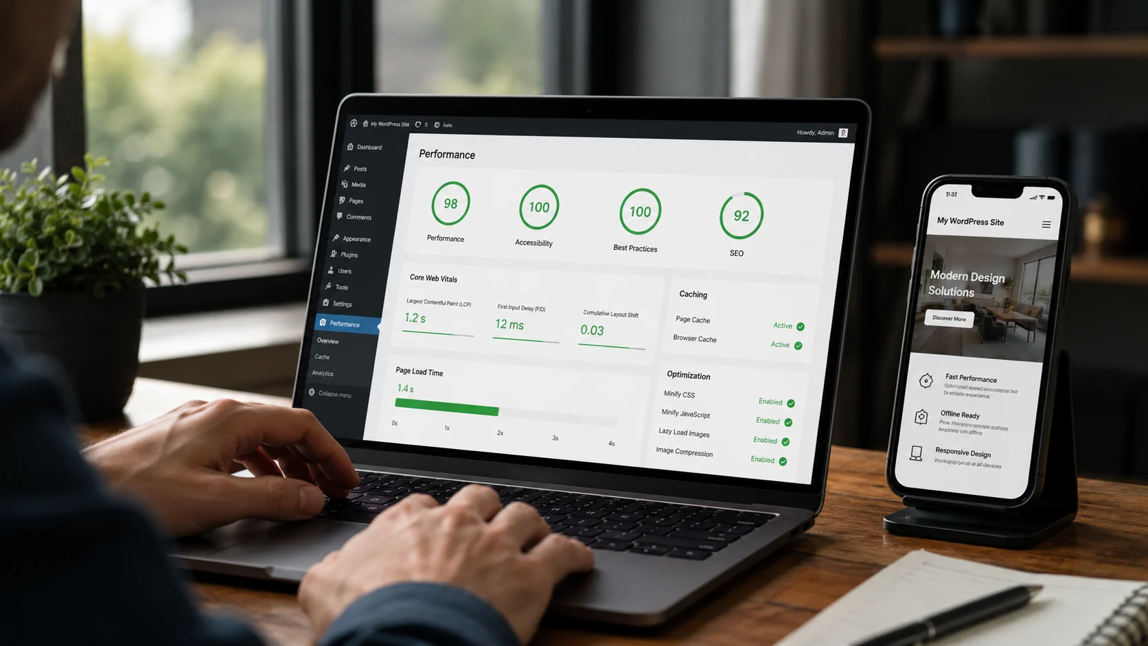 PWA Oluşturma performansını ölçen dizüstü bilgisayar ve mobil cihaz ekranı