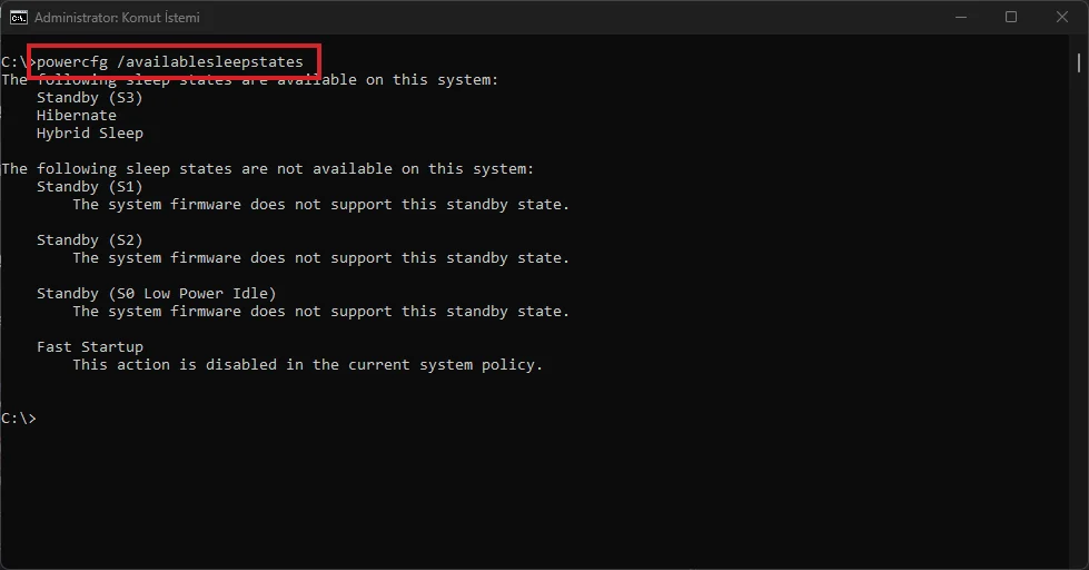 Windows 11 Hazırda Bekletme Durum Kontrolü