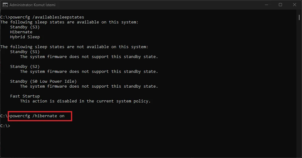 Windows 11 Hazırda Bekletme Aktif Etme Komutu