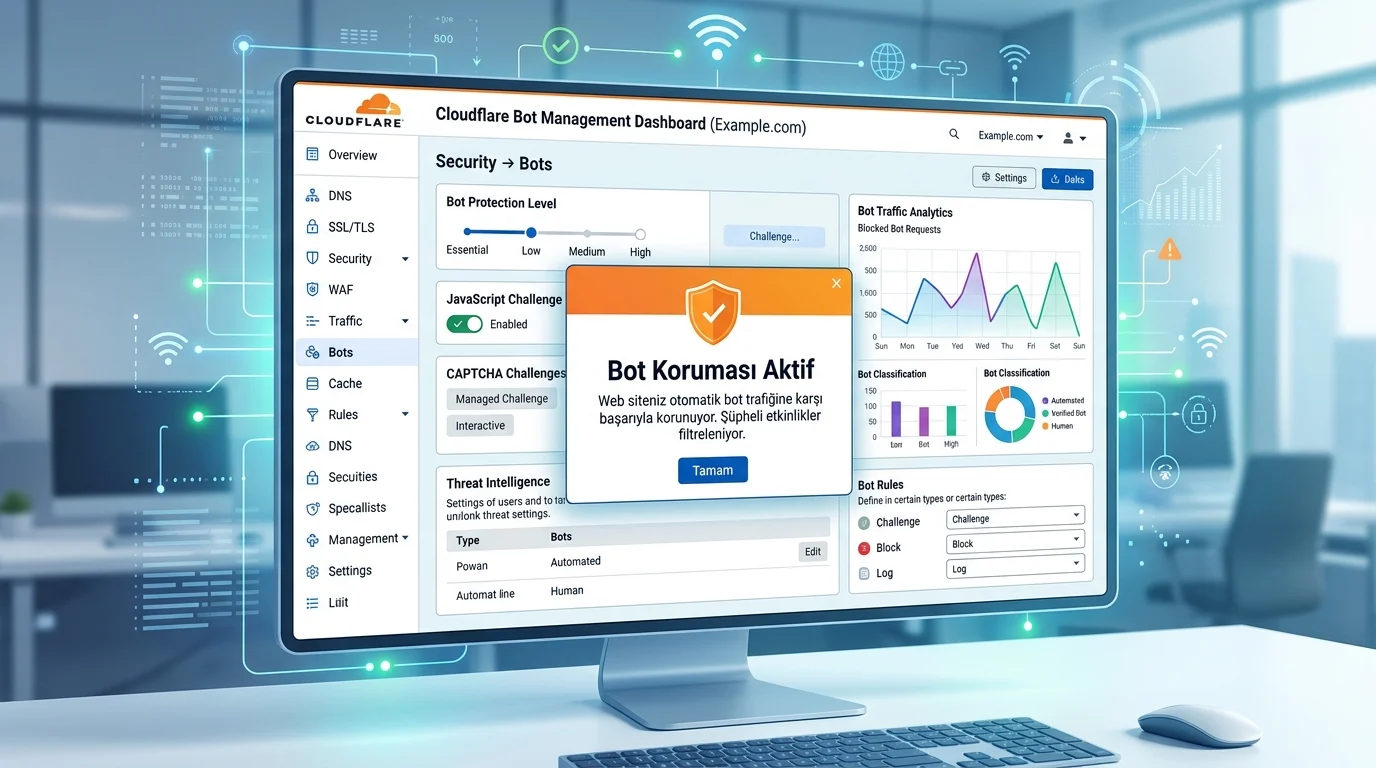 WordPress Bot Trafiği Cloudflare panelindeki bot koruma ayarlarıyla güvenli biçimde yönetiliyor