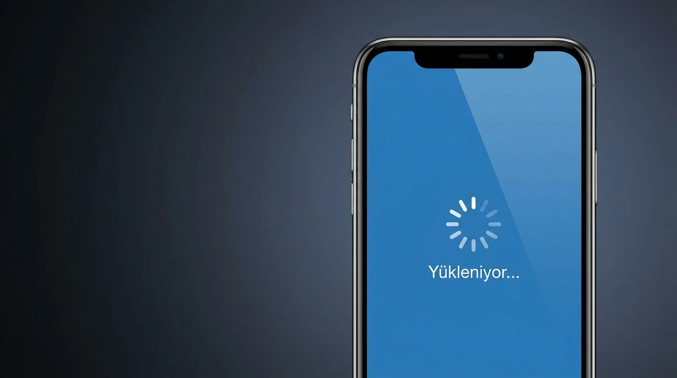 Akıllı telefon ekranında mavi bir arka plan üzerinde Facebook açılmıyor sorununu simgeleyen beyaz bir yükleme halkası.