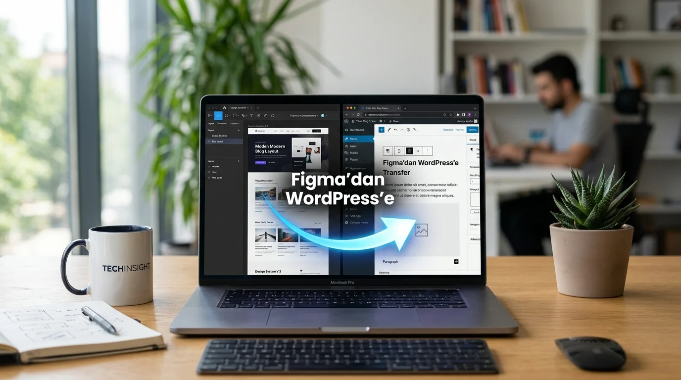 Figma’dan WordPress’e geçiş sürecinde tasarım ve içerik ekranları aynı dizüstünde buluşuyor.