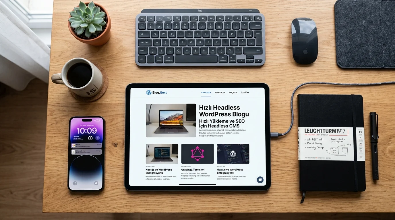 Frontity ile Headless WordPress blogu tablet üzerinde modern içerik arayüzü