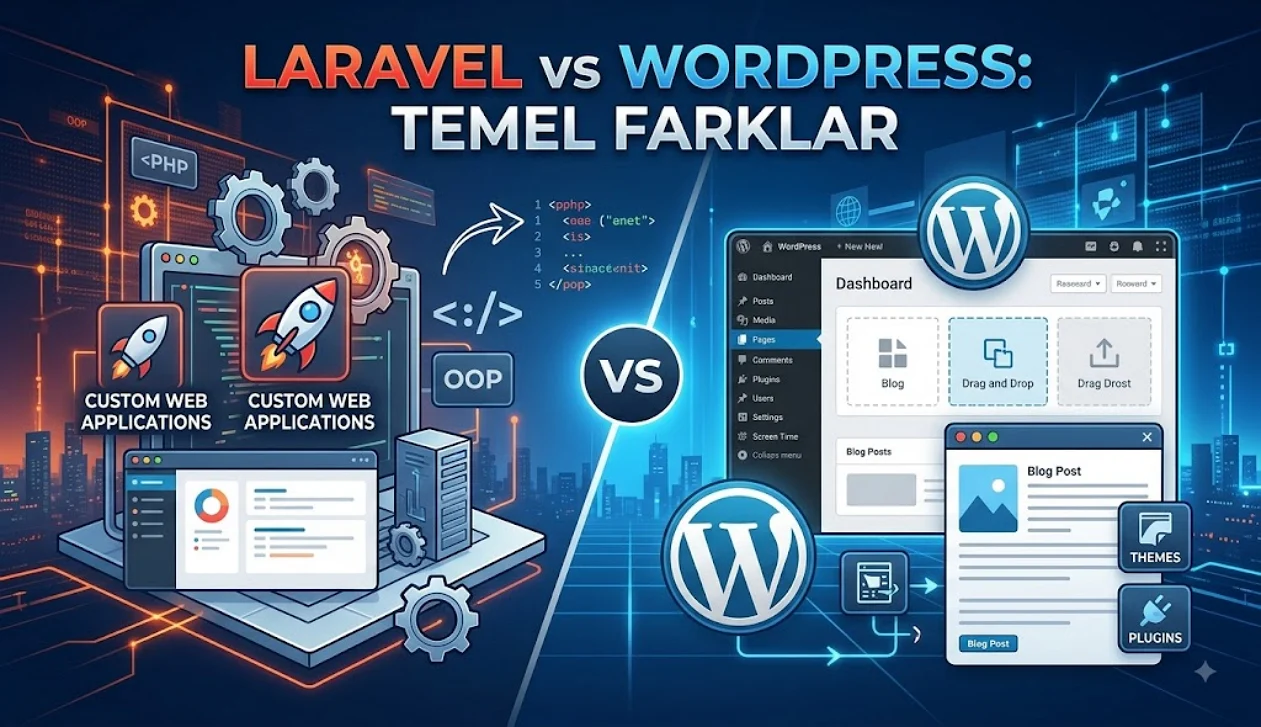 Laravel ve WordPress arasındaki temel farklar, geliştirme yaklaşımı ve kullanım kolaylığı üzerinden öne çıkıyor.