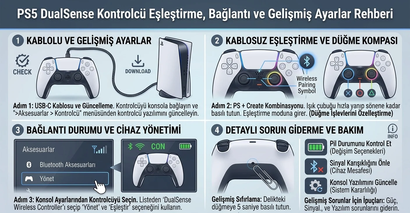 PS5 DualSense Kontrolcü Eşleştirme ve Bağlantı Rehberi