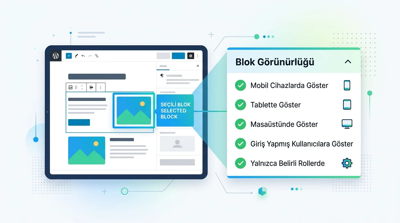 WordPress bloklarında görünürlük ayarları ile cihaz ve kullanıcı bazlı gösterim belirlenebilir.