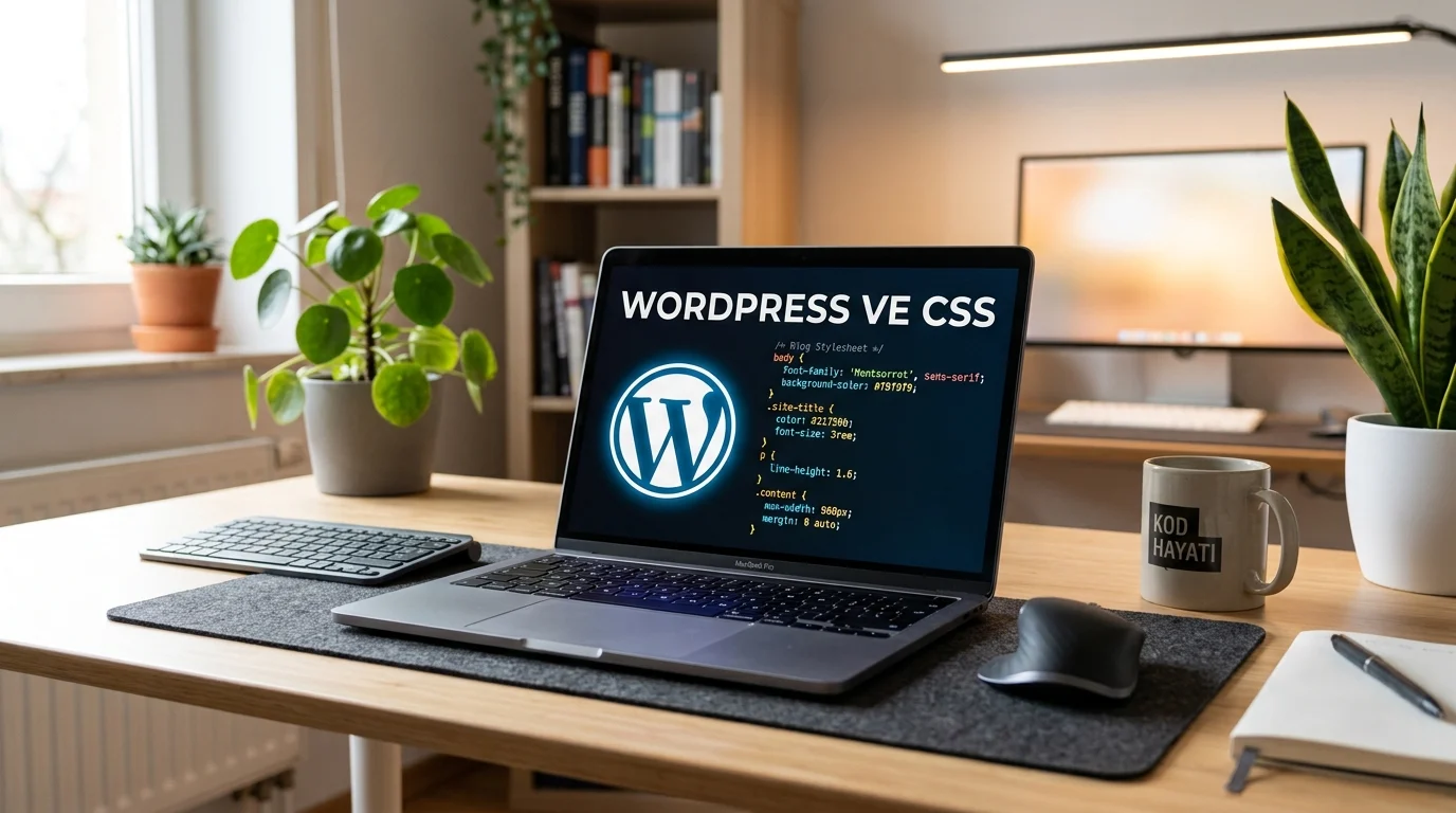 WordPress CSS ipuçları ile çalışma alanında tema görünümünü düzenleyen bir dizüstü bilgisayar