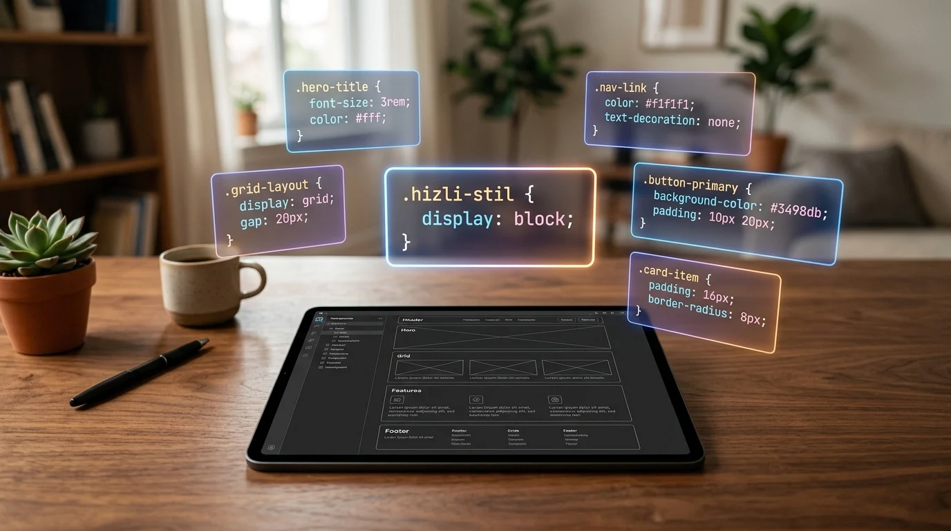 WordPress CSS ipuçları ile hızlı stil düzenlemelerini gösteren tablet tabanlı çalışma alanı