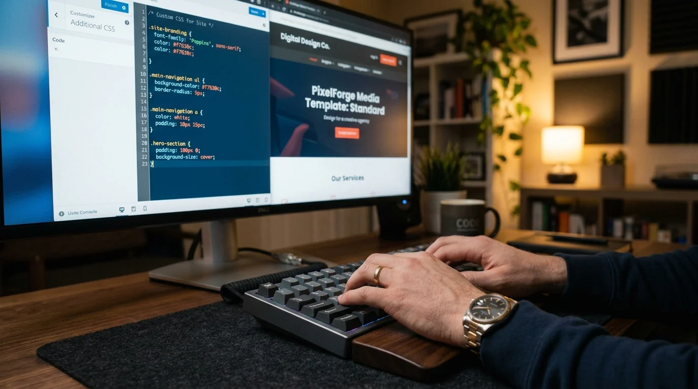 WordPress CSS ipuçları kullanılarak yönetim panelinde site tasarımını özelleştiren geliştirici çalışma alanı