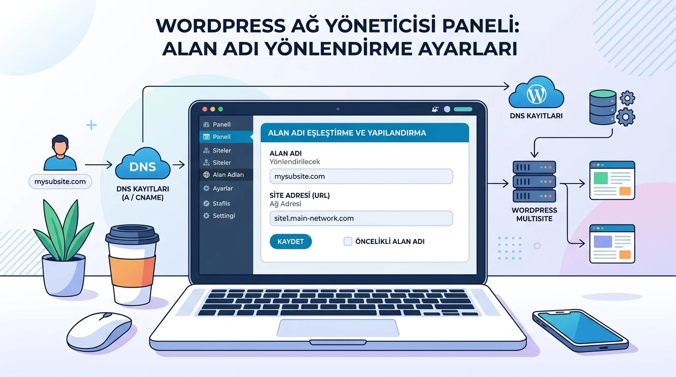 WordPress Multisite domain eşleme ayarlarında DNS ile site adresini doğru yönlendirme