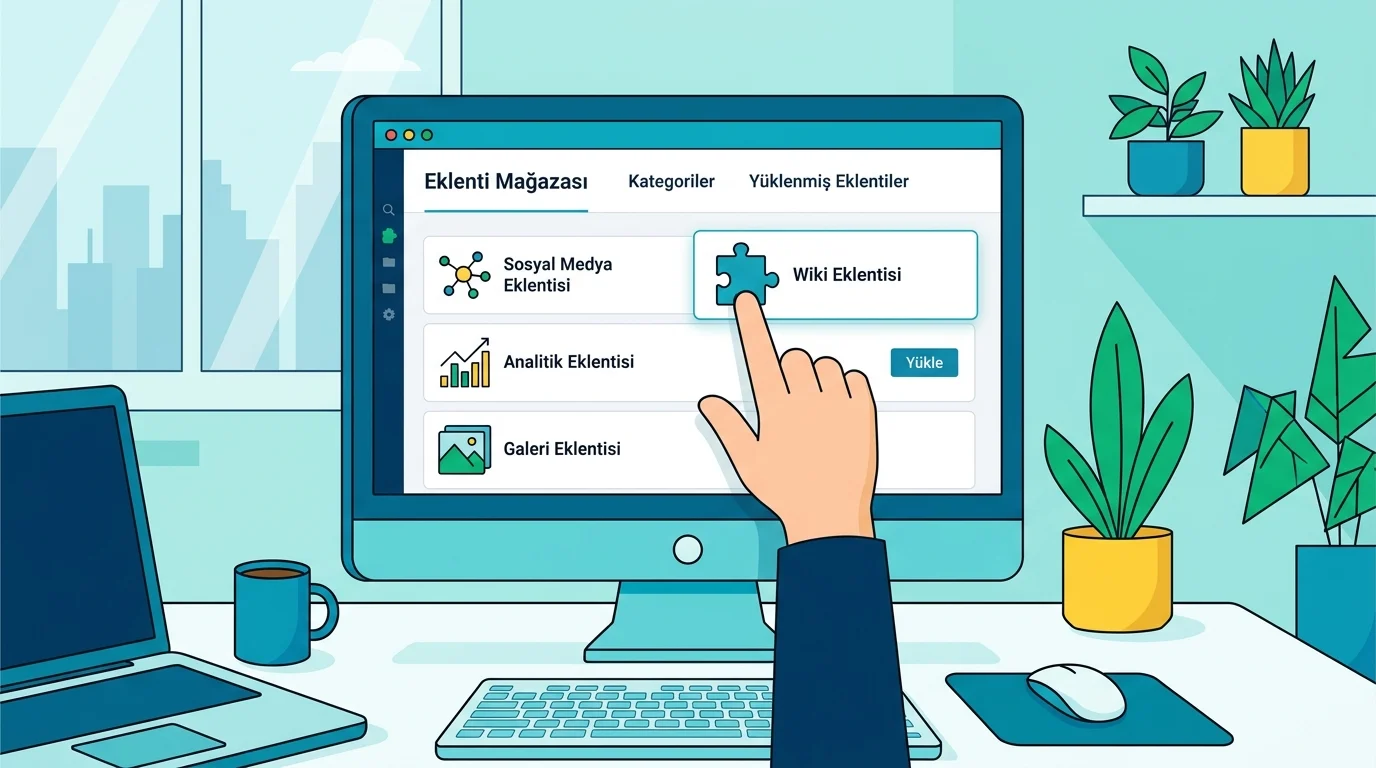 WordPress Wiki Oluşturma Adımları kapsamında wiki eklentisi seçimi ve kurulum süreci gösterilir.