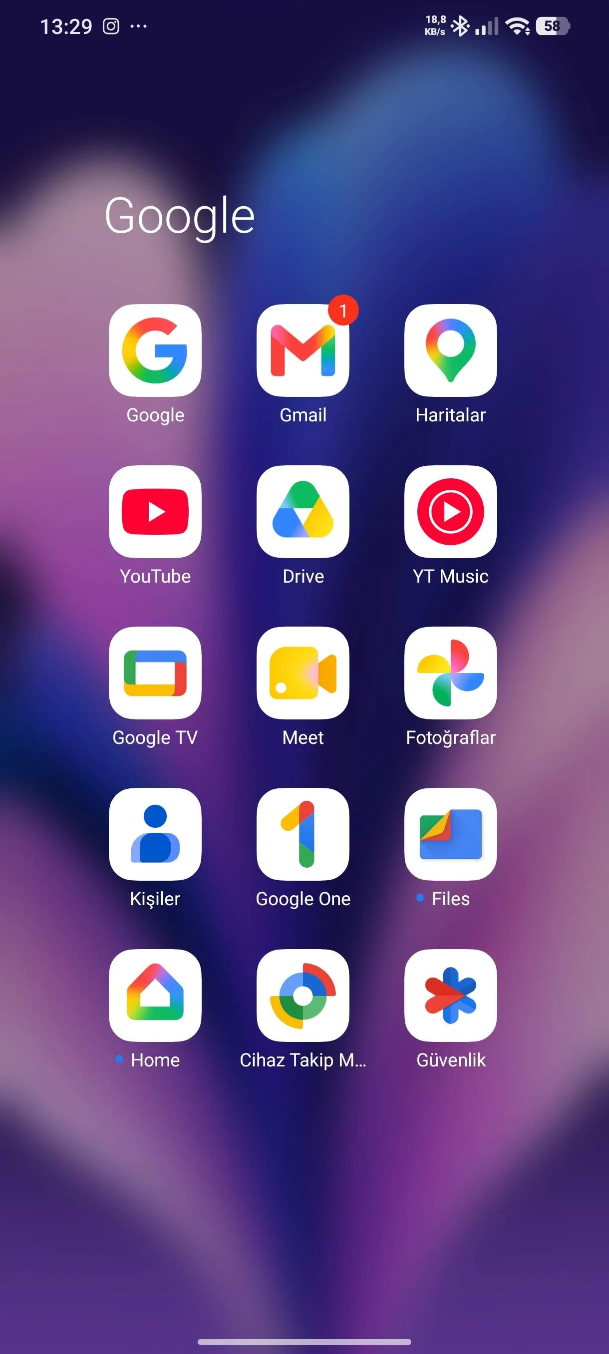 Xiaomi telefondaki Google Apps klasörünü gösteren ekran fotoğrafı