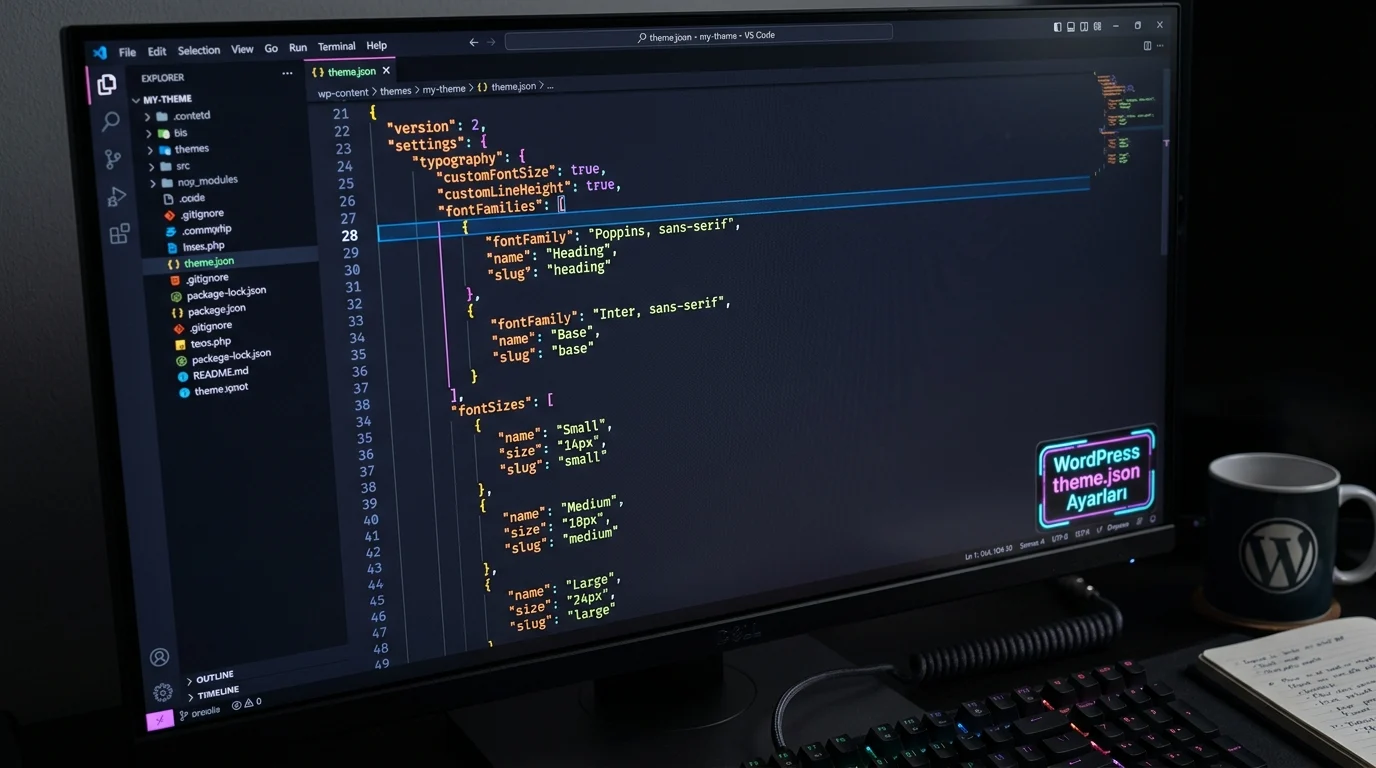 theme.json ile WordPress tipografisi, font aileleri ve boyutlarını kod üzerinden yapılandırıyor