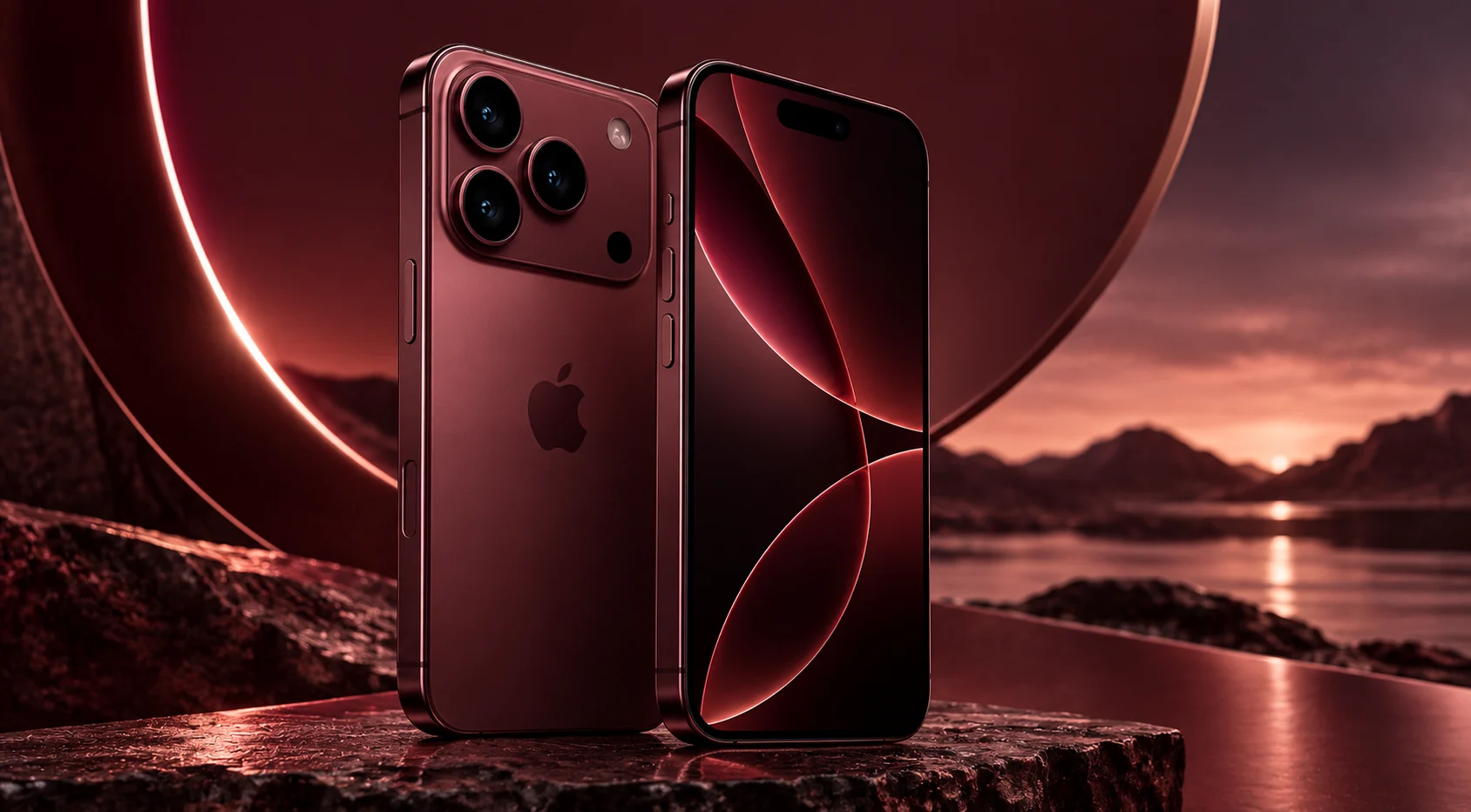 Bordo renkli iPhone 18 Pro Max ve üçlü kamera sistemi