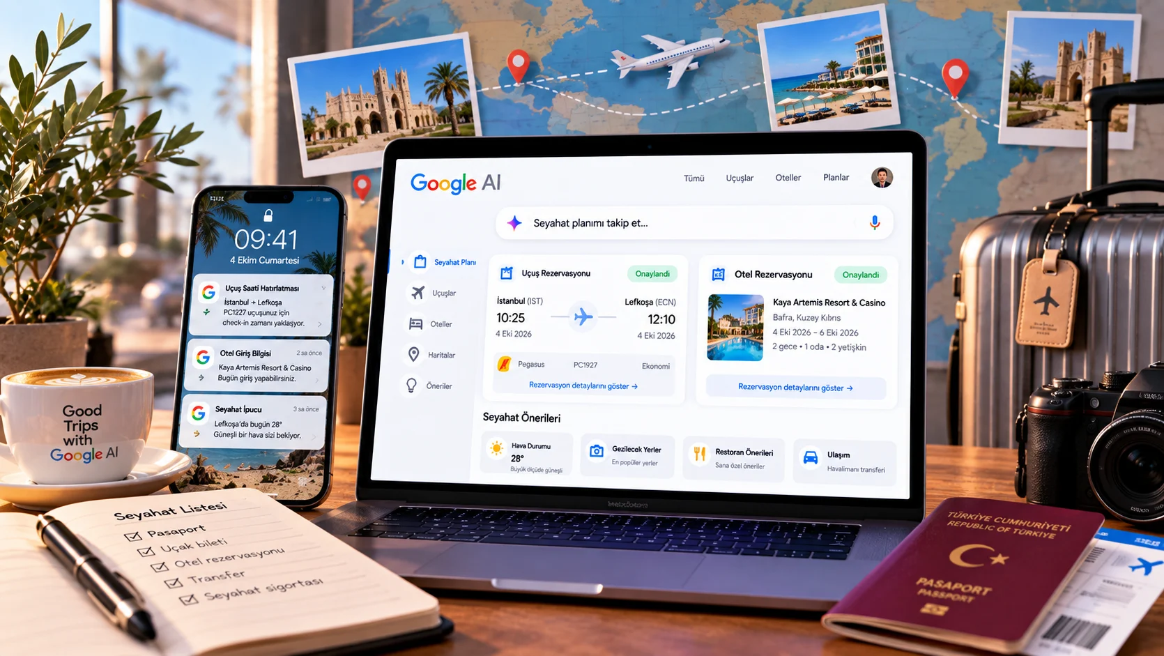 Google AI ile Uçuş ve Otel Rezervasyonu Takibi Yapın
