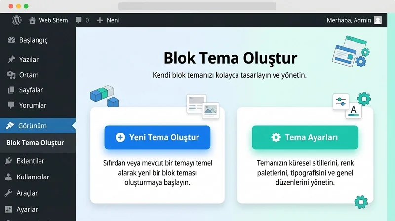 Create Block Theme sıfırdan tema oluşturma ve genel stil ayarlarını yönetmeyi kolaylaştırır.